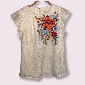 Anthropology Meadow Rue Embroidered Lace Top